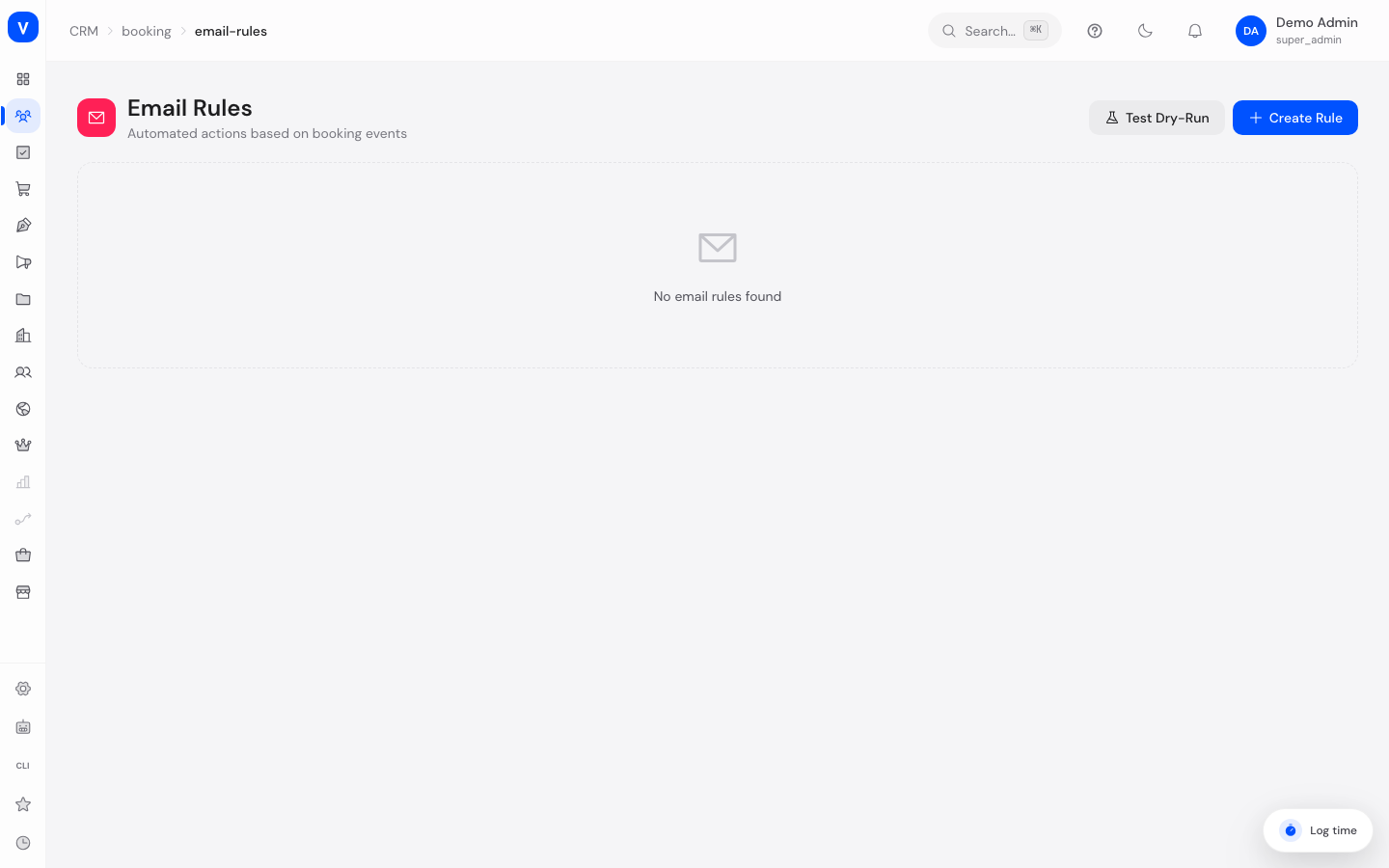 Bildschirmfoto der Seite E-Mail-Regeln (Buchung)