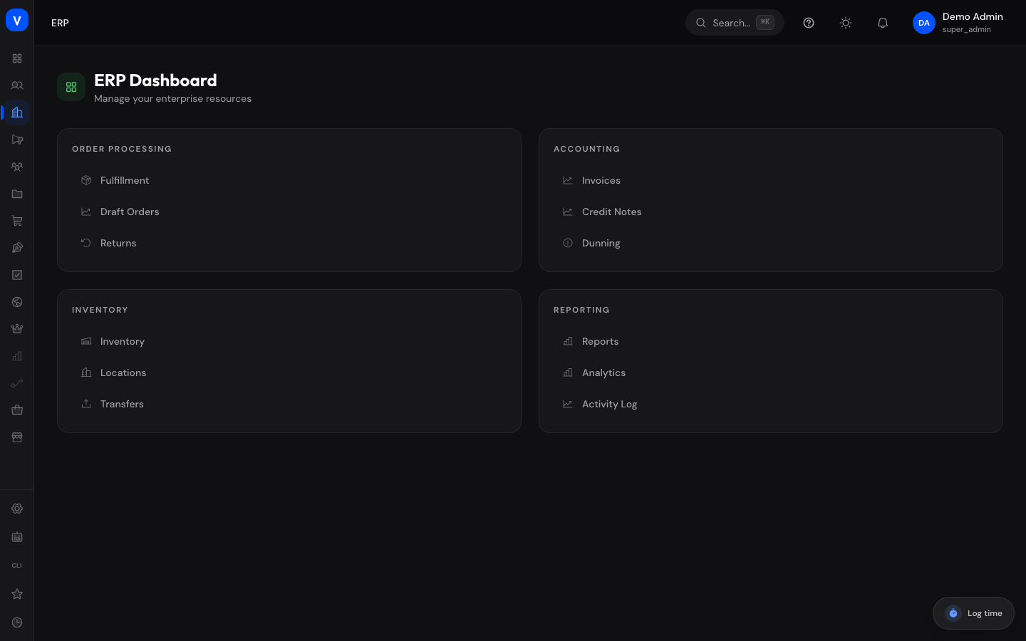 Bildschirmfoto der Seite ERP-Dashboard