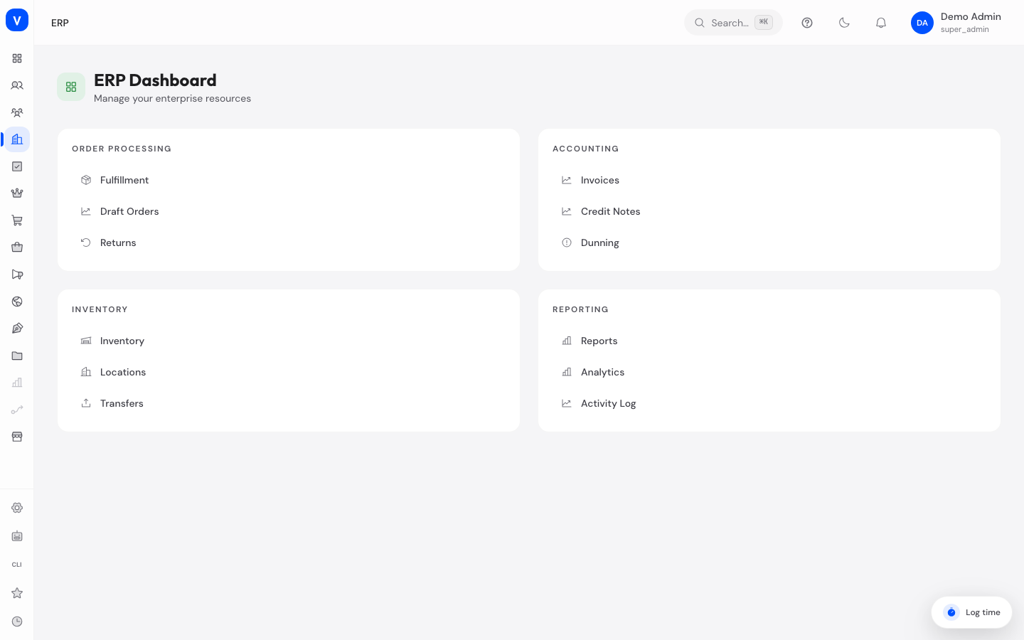 Bildschirmfoto der Seite ERP-Dashboard