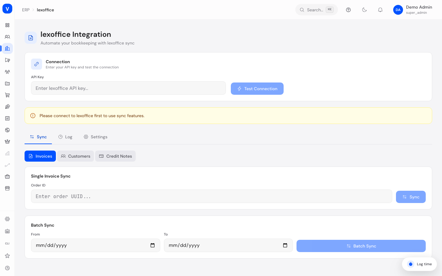 Bildschirmfoto der Seite lexoffice Integration