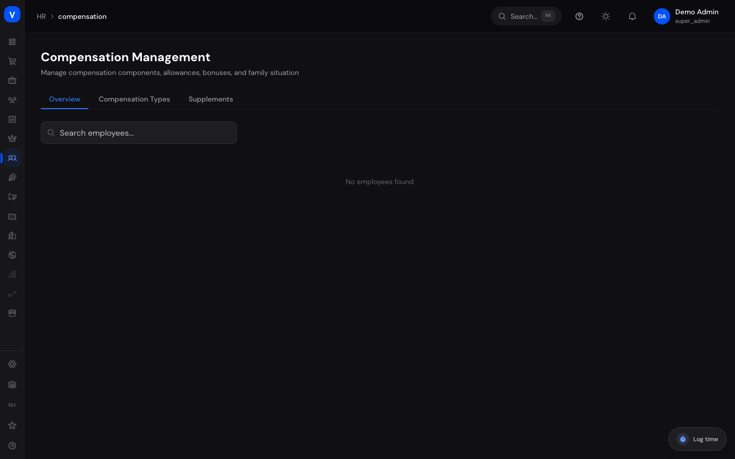Bildschirmfoto der Seite Vergütungsmanagement