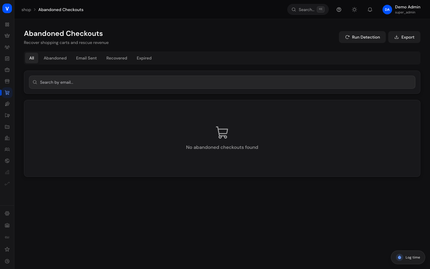 Bildschirmfoto der Seite Abgebrochene Checkouts