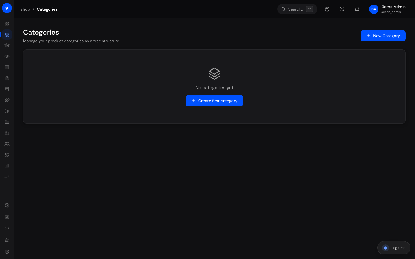 Screenshot of the Categories page