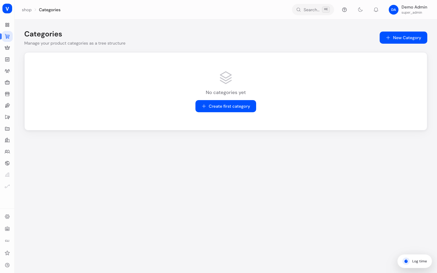 Screenshot of the Categories page