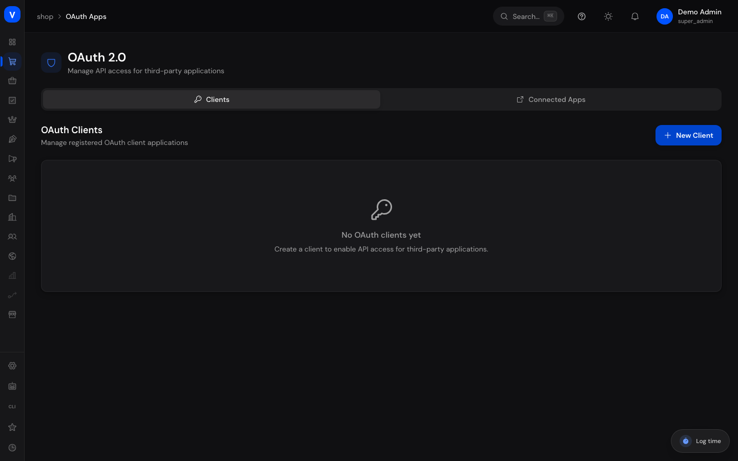Bildschirmfoto der Seite OAuth-Clients