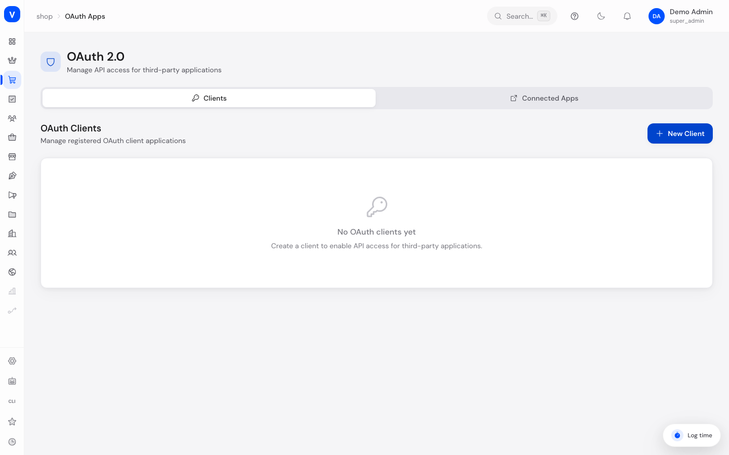 Bildschirmfoto der Seite OAuth-Clients