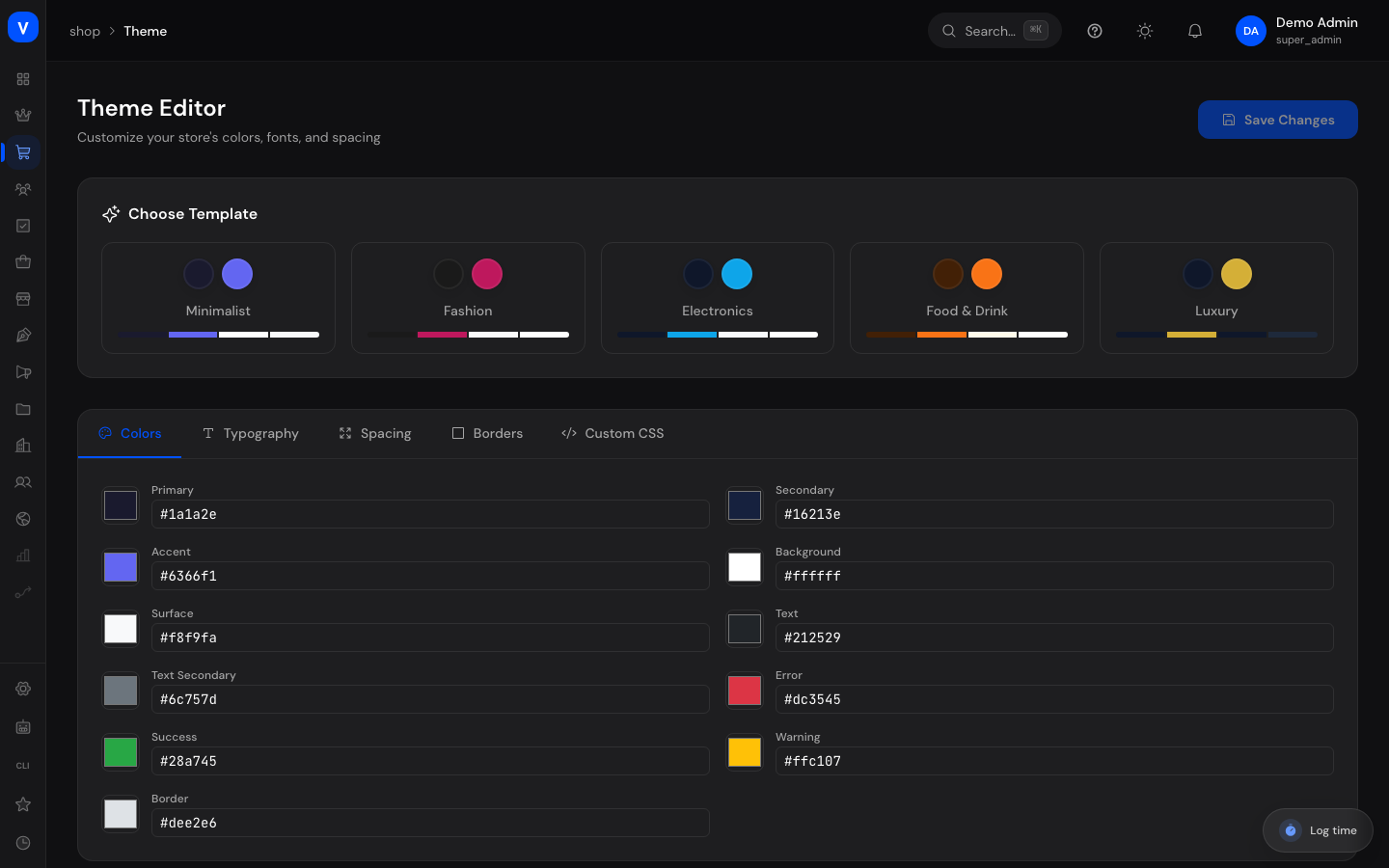 Bildschirmfoto der Seite Theme-Editor