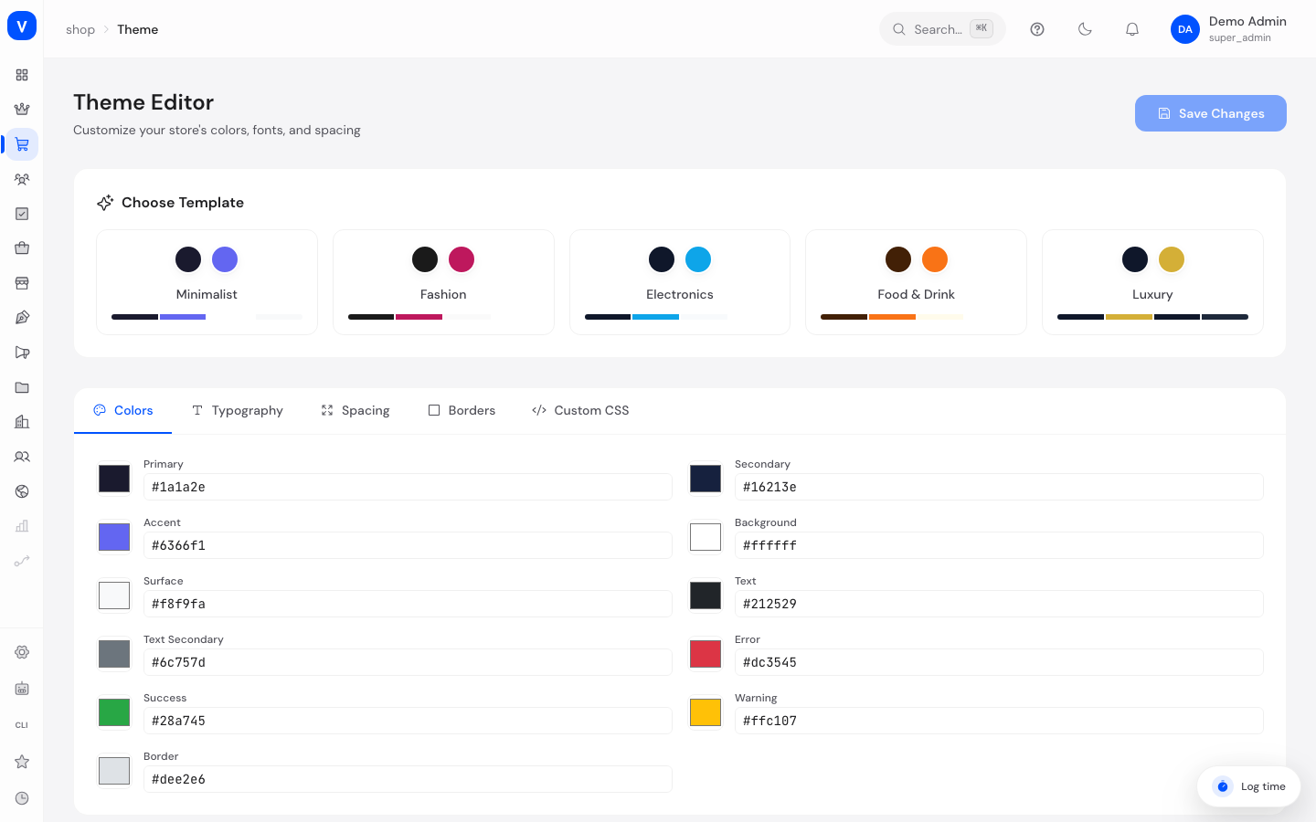 Bildschirmfoto der Seite Theme-Editor