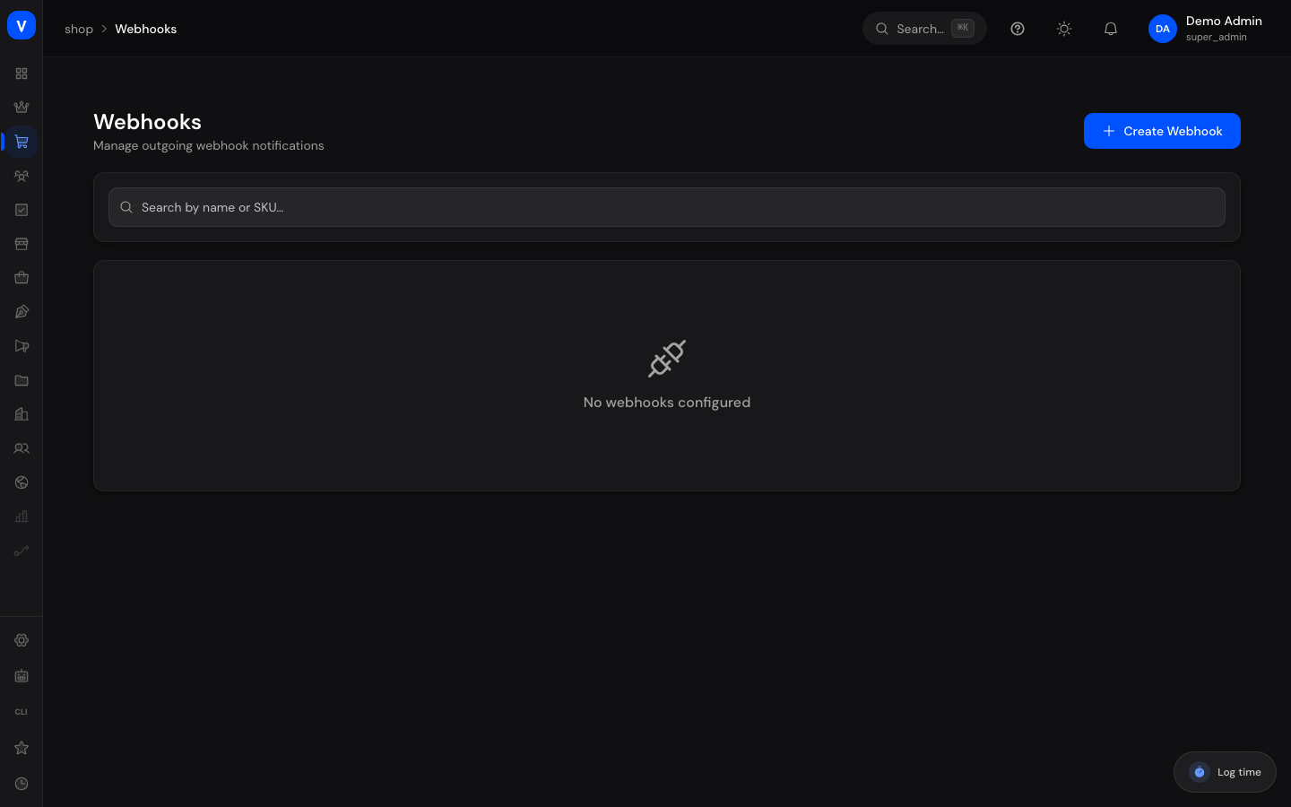 Bildschirmfoto der Seite Webhooks (Shop)