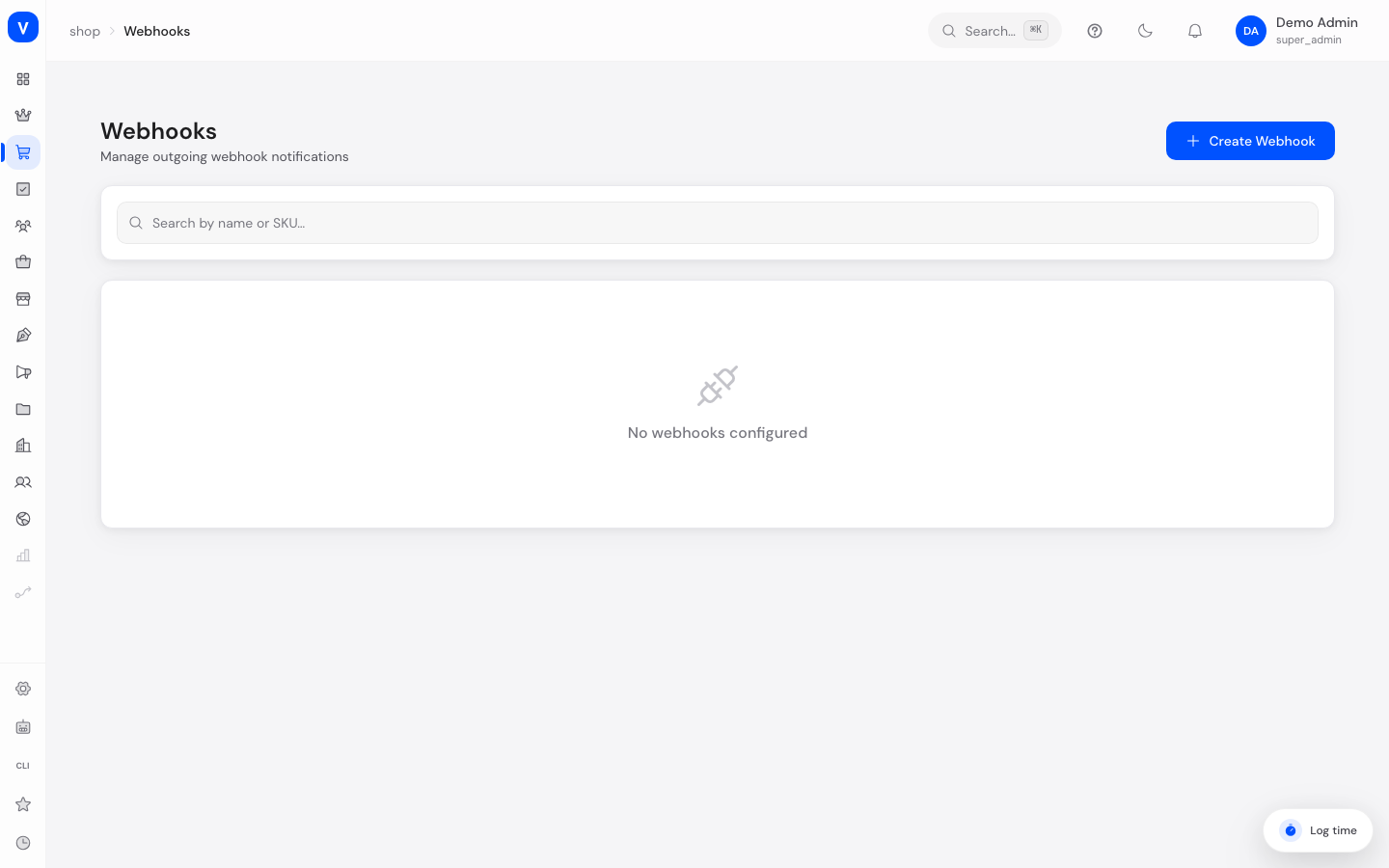 Bildschirmfoto der Seite Webhooks (Shop)