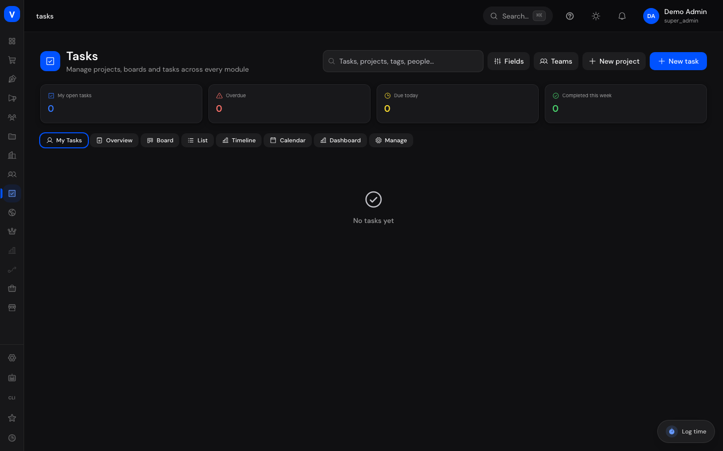 Screenshot of the Tasks Overview page