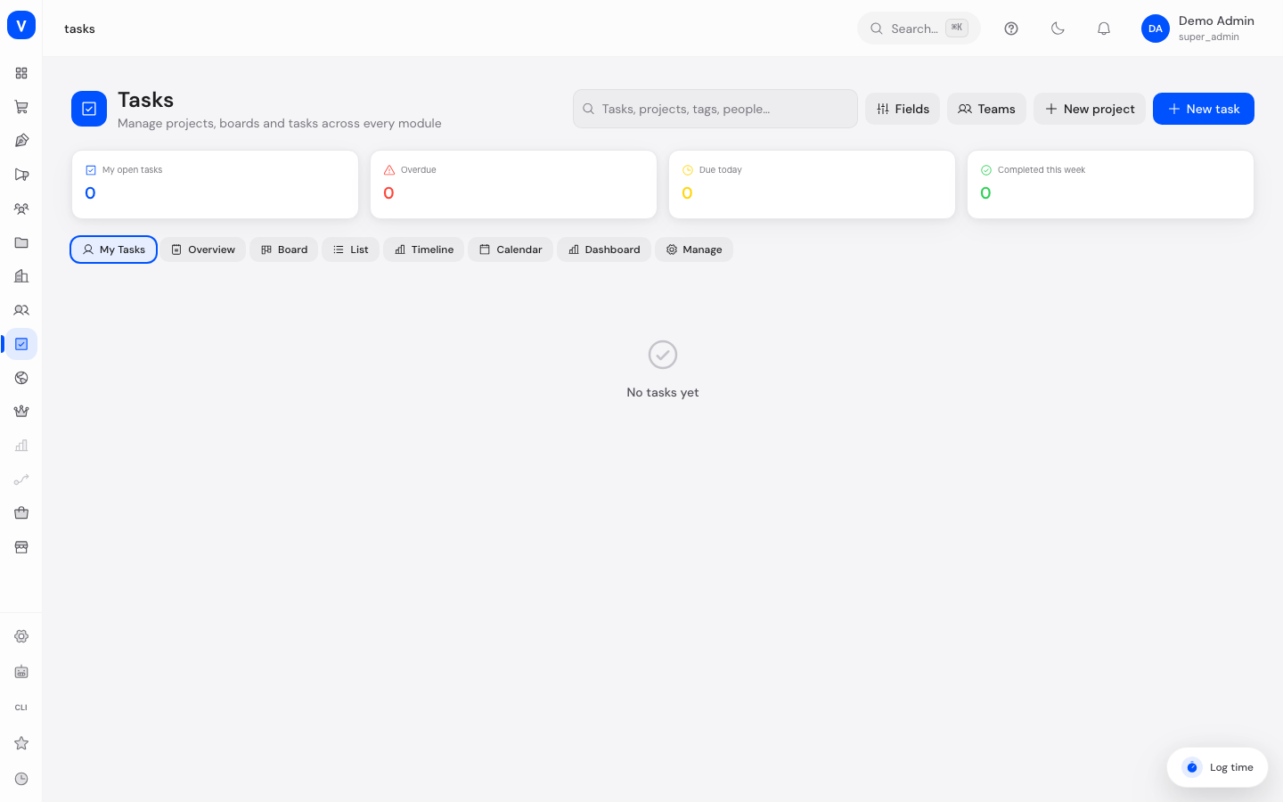 Screenshot of the Tasks Overview page